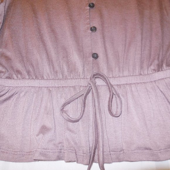 Blouse NEW short flared sleeve summer Top Knit button-down Shirt Cotton mauve - Picture 5 of 6